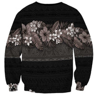 Hawaiian Tropical Flowers and Tribal Polynesian Tattoo Sweatshirt Grayscale Mode LT03 - Polynesian Pride