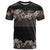 Hawaiian Tropical Flowers and Tribal Polynesian Tattoo T Shirt Grayscale Mode