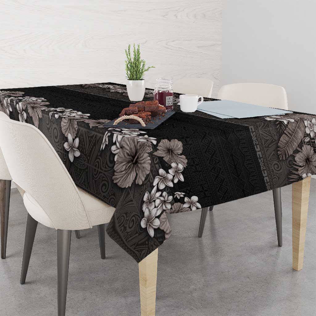 Hawaiian Tropical Flowers and Tribal Polynesian Tattoo Tablecloth Grayscale Mode LT03 - Polynesian Pride