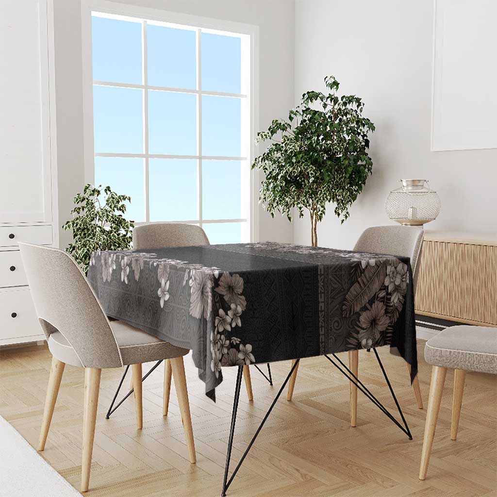 Hawaiian Tropical Flowers and Tribal Polynesian Tattoo Tablecloth Grayscale Mode LT03 - Polynesian Pride