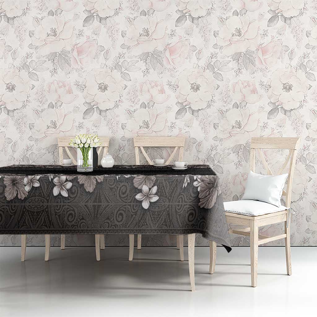 Hawaiian Tropical Flowers and Tribal Polynesian Tattoo Tablecloth Grayscale Mode LT03 - Polynesian Pride