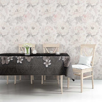 Hawaiian Tropical Flowers and Tribal Polynesian Tattoo Tablecloth Grayscale Mode LT03 - Polynesian Pride
