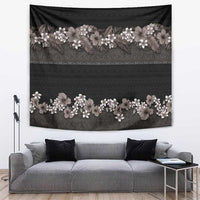 Hawaiian Tropical Flowers and Tribal Polynesian Tattoo Tapestry Grayscale Mode LT03 Black - Polynesian Pride