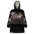 Hawaiian Tropical Flowers and Tribal Polynesian Tattoo Wearable Blanket Hoodie Grayscale Mode