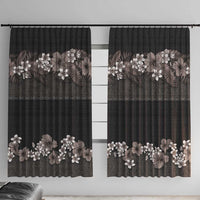 Hawaiian Tropical Flowers and Tribal Polynesian Tattoo Window Curtain Grayscale Mode LT03 With Hooks Black - Polynesian Pride