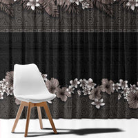 Hawaiian Tropical Flowers and Tribal Polynesian Tattoo Window Curtain Grayscale Mode LT03 - Polynesian Pride