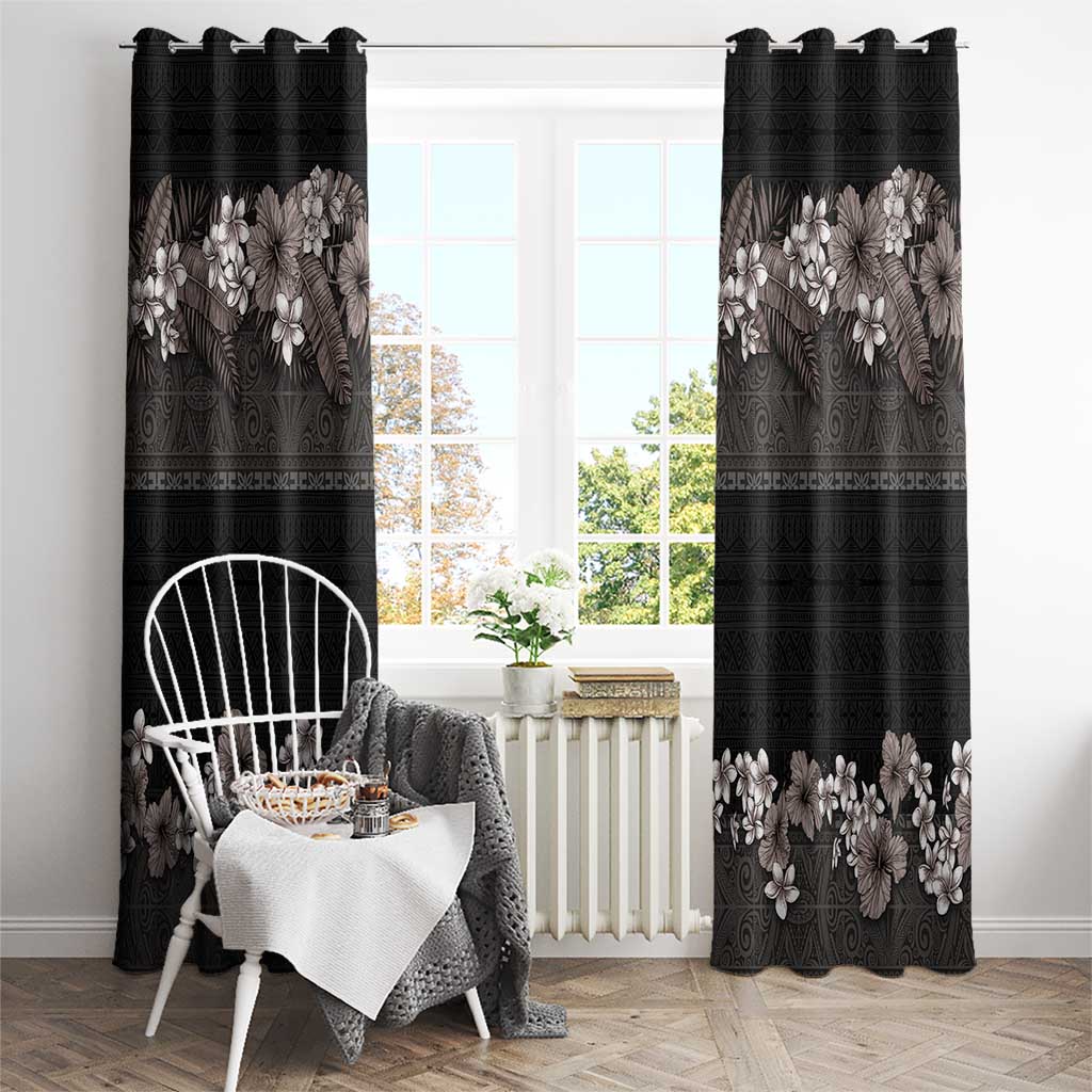 Hawaiian Tropical Flowers and Tribal Polynesian Tattoo Window Curtain Grayscale Mode LT03 - Polynesian Pride