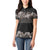 Hawaiian Tropical Flowers and Tribal Polynesian Tattoo Women Polo Shirt Grayscale Mode