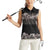 Hawaiian Tropical Flowers and Tribal Polynesian Tattoo Women Sleeveless Polo Shirt Grayscale Mode