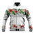 Hawaiian Tropical Flowers and Tribal Polynesian Tattoo Baseball Jacket White Color