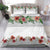 Hawaiian Tropical Flowers and Tribal Polynesian Tattoo Bedding Set White Color