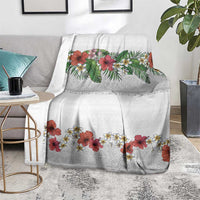 Hawaiian Tropical Flowers and Tribal Polynesian Tattoo Blanket White Color LT03 - Polynesian Pride