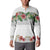 Hawaiian Tropical Flowers and Tribal Polynesian Tattoo Button Sweatshirt White Color