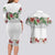 Hawaiian Tropical Flowers and Tribal Polynesian Tattoo Couples Matching Long Sleeve Bodycon Dress and Hawaiian Shirt White Color