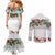 Hawaiian Tropical Flowers and Tribal Polynesian Tattoo Couples Matching Mermaid Dress and Long Sleeve Button Shirt White Color