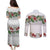 Hawaiian Tropical Flowers and Tribal Polynesian Tattoo Couples Matching Puletasi and Long Sleeve Button Shirt White Color