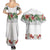 Hawaiian Tropical Flowers and Tribal Polynesian Tattoo Couples Matching Summer Maxi Dress and Hawaiian Shirt White Color