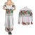 Hawaiian Tropical Flowers and Tribal Polynesian Tattoo Couples Matching Summer Maxi Dress and Long Sleeve Button Shirt White Color