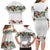 Hawaiian Tropical Flowers and Tribal Polynesian Tattoo Family Matching Long Sleeve Bodycon Dress and Hawaiian Shirt White Color