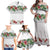 Hawaiian Tropical Flowers and Tribal Polynesian Tattoo Family Matching Off Shoulder Maxi Dress and Hawaiian Shirt White Color