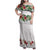 Hawaiian Tropical Flowers and Tribal Polynesian Tattoo Family Matching Off Shoulder Maxi Dress and Hawaiian Shirt White Color