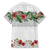 Hawaiian Tropical Flowers and Tribal Polynesian Tattoo Family Matching Off Shoulder Short Dress and Hawaiian Shirt White Color