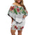 Hawaiian Tropical Flowers and Tribal Polynesian Tattoo Family Matching Off Shoulder Short Dress and Hawaiian Shirt White Color LT03