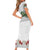 Hawaiian Tropical Flowers and Tribal Polynesian Tattoo Family Matching Short Sleeve Bodycon Dress and Hawaiian Shirt White Color