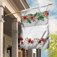 Hawaiian Tropical Flowers and Tribal Polynesian Tattoo Garden Flag White Color LT03 House Flag White - Polynesian Pride