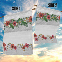 Hawaiian Tropical Flowers and Tribal Polynesian Tattoo Garden Flag White Color LT03 - Polynesian Pride