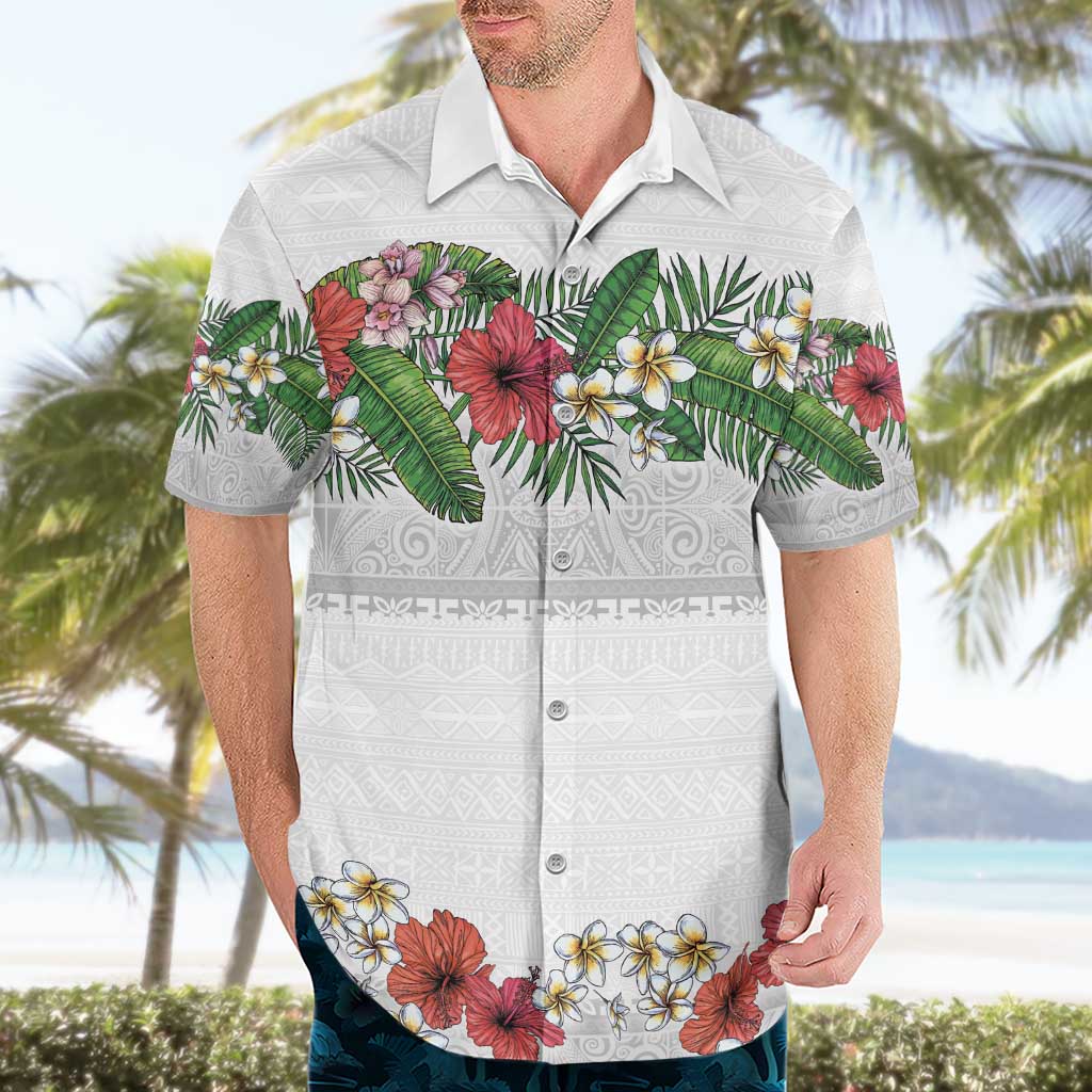Hawaiian Tropical Flowers and Tribal Polynesian Tattoo Hawaiian Shirt White Color LT03 - Polynesian Pride