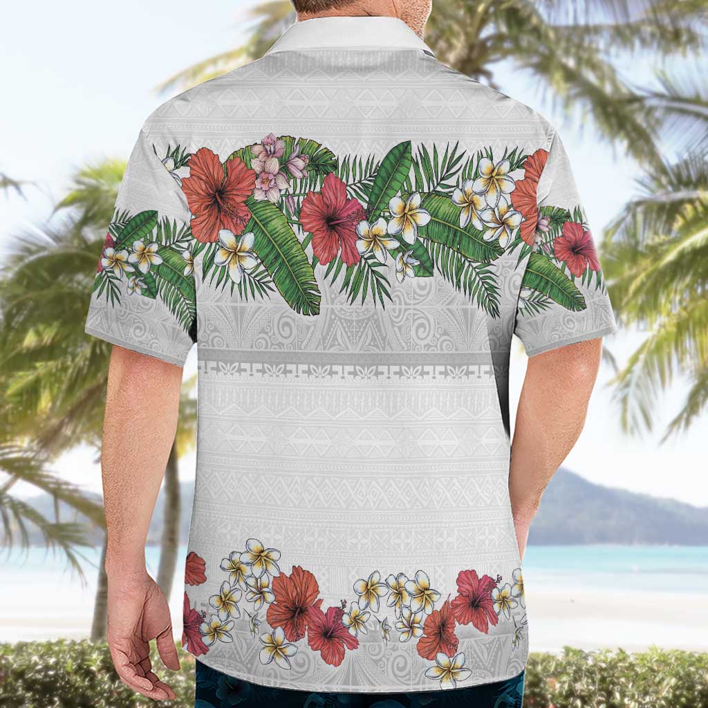 Hawaiian Tropical Flowers and Tribal Polynesian Tattoo Hawaiian Shirt White Color LT03 - Polynesian Pride
