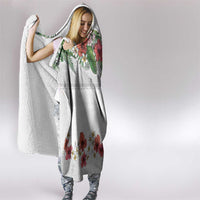 Hawaiian Tropical Flowers and Tribal Polynesian Tattoo Hooded Blanket White Color LT03 - Polynesian Pride