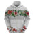 Hawaiian Tropical Flowers and Tribal Polynesian Tattoo Hoodie White Color