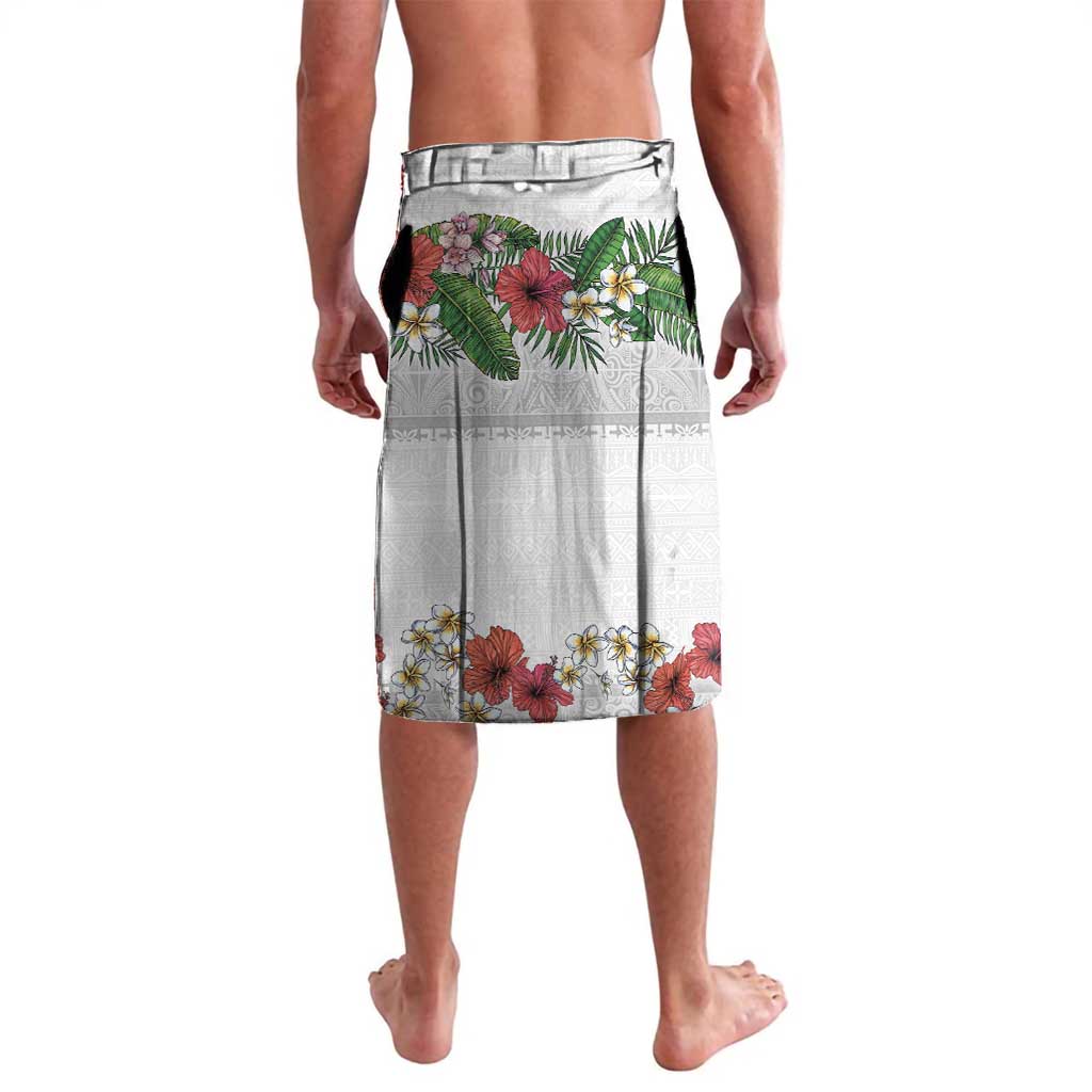 Hawaiian Tropical Flowers and Tribal Polynesian Tattoo Lavalava White Color LT03 - Polynesian Pride