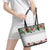 Hawaiian Tropical Flowers and Tribal Polynesian Tattoo Leather Tote Bag White Color