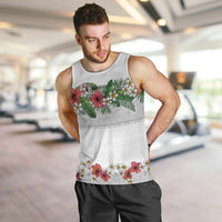 Hawaiian Tropical Flowers and Tribal Polynesian Tattoo Men Tank Top White Color LT03 White - Polynesian Pride
