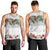 Hawaiian Tropical Flowers and Tribal Polynesian Tattoo Men Tank Top White Color