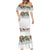 Hawaiian Tropical Flowers and Tribal Polynesian Tattoo Mermaid Dress White Color