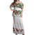 Hawaiian Tropical Flowers and Tribal Polynesian Tattoo Off Shoulder Maxi Dress White Color