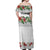 Hawaiian Tropical Flowers and Tribal Polynesian Tattoo Off Shoulder Maxi Dress White Color