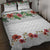 Hawaiian Tropical Flowers and Tribal Polynesian Tattoo Quilt Bed Set White Color