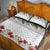 Hawaiian Tropical Flowers and Tribal Polynesian Tattoo Quilt Bed Set White Color