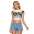 Hawaiian Tropical Flowers and Tribal Polynesian Tattoo Raglan Cropped T Shirt White Color