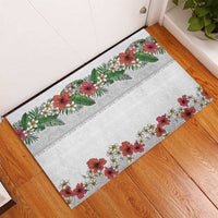 Hawaiian Tropical Flowers and Tribal Polynesian Tattoo Rubber Doormat White Color LT03 - Polynesian Pride