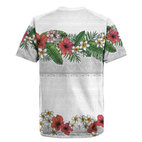 Hawaiian Tropical Flowers and Tribal Polynesian Tattoo Rugby Jersey White Color LT03 - Polynesian Pride