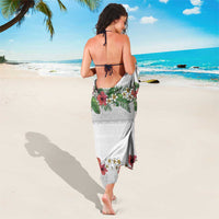 Hawaiian Tropical Flowers and Tribal Polynesian Tattoo Sarong White Color