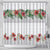 Hawaiian Tropical Flowers and Tribal Polynesian Tattoo Shower Curtain White Color