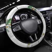 Hawaiian Tropical Flowers and Tribal Polynesian Tattoo Steering Wheel Cover White Color LT03 Universal Fit White - Polynesian Pride