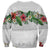 Hawaiian Tropical Flowers and Tribal Polynesian Tattoo Sweatshirt White Color